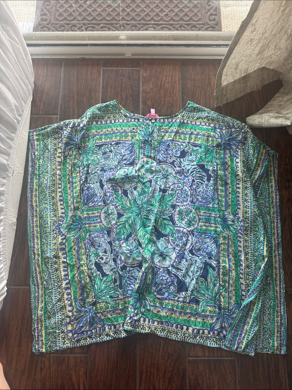 Floral Printed Square cover up in Blue & Green
